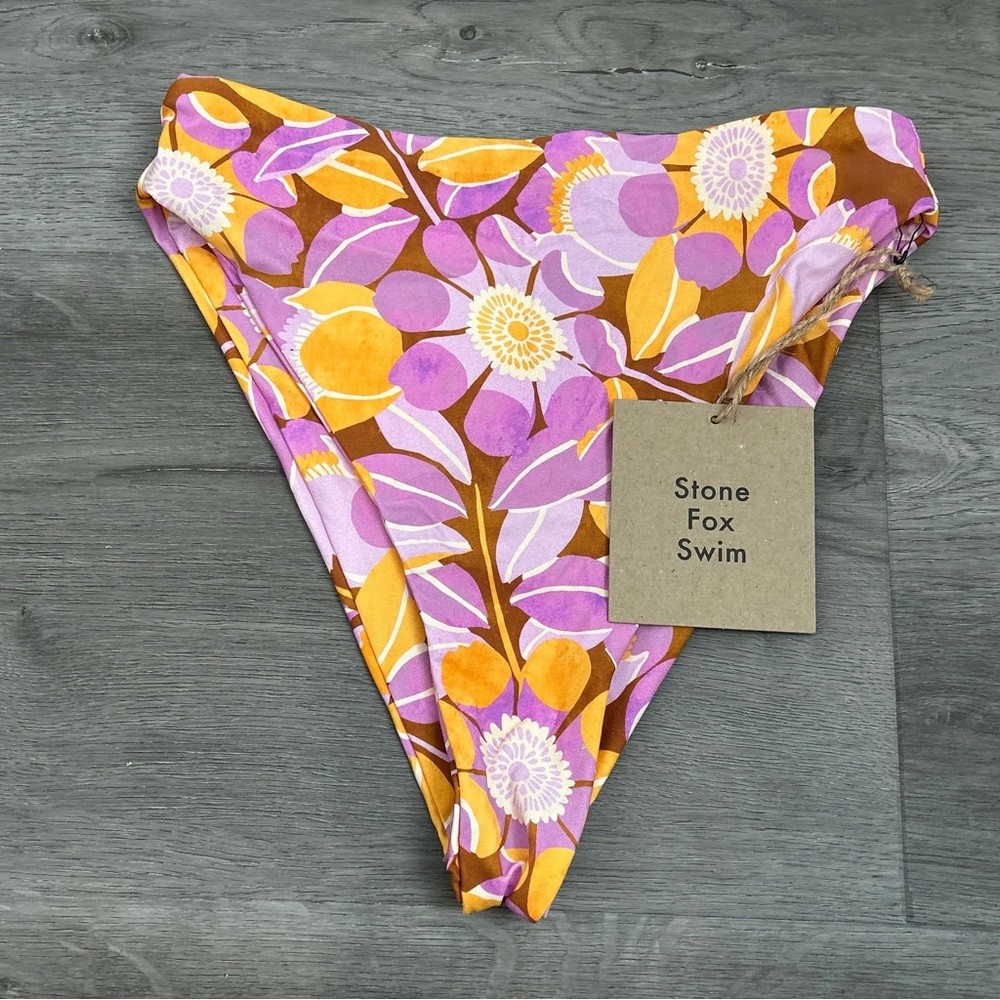 NWT stone fox swim retro bloom high waisted bikini bottoms small purple Womens